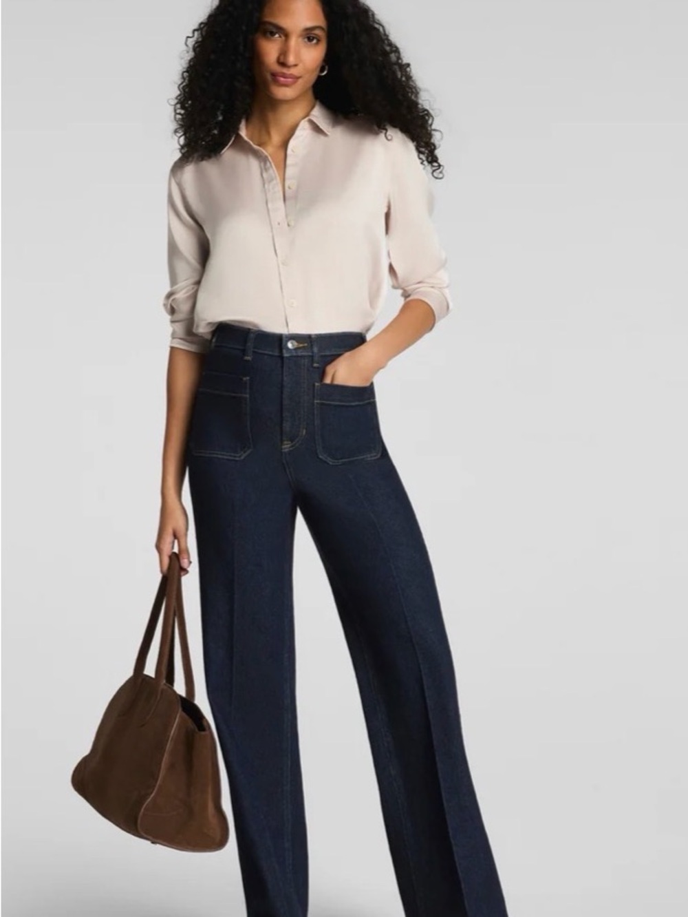 SPANX Dark Indigo High-Rise Wide-Leg Jeans